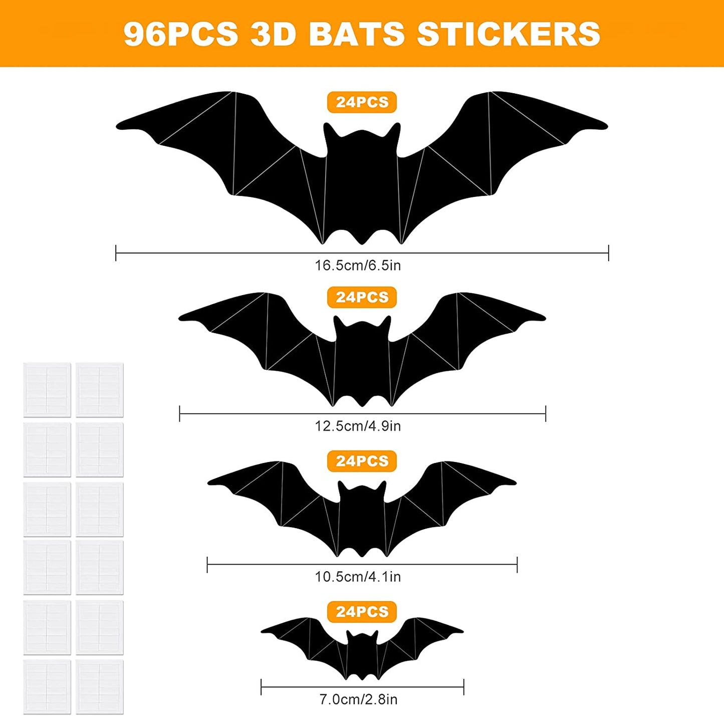 98PCS 3D Halloween Flying Bats Decoration Kit Bat Decals Glittery Bat Garlands