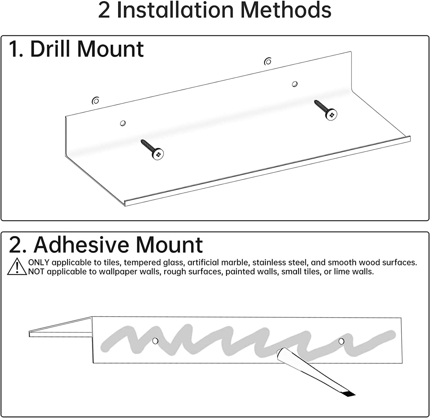 Aluminum Wall Mounted Floating Shelf Set 2PCS with Picture Ledge 15.7"x4.6"