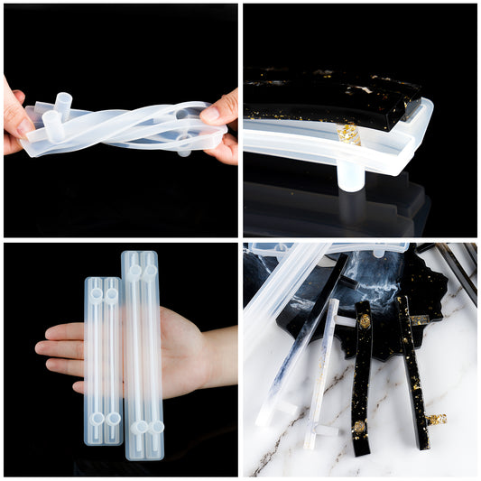 4 Pairs Soft Silicone DIY Epoxy Resin Casting Molds, Curved Rectangle Wave + S