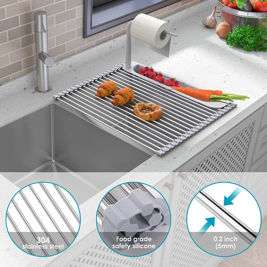 Roll Up Dish Drying Rack w/ Sink Caddy Expandable Over The Sink Dish Drying Rack