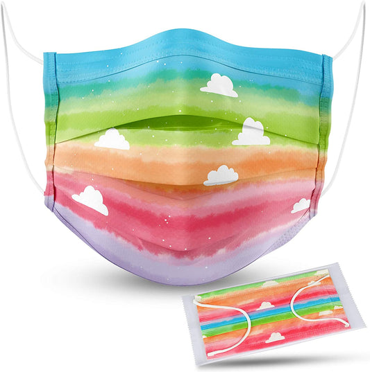 60PCS Disposable Adult Unisex Rainbow Watercolor Cloud Pattern Individually Wrap
