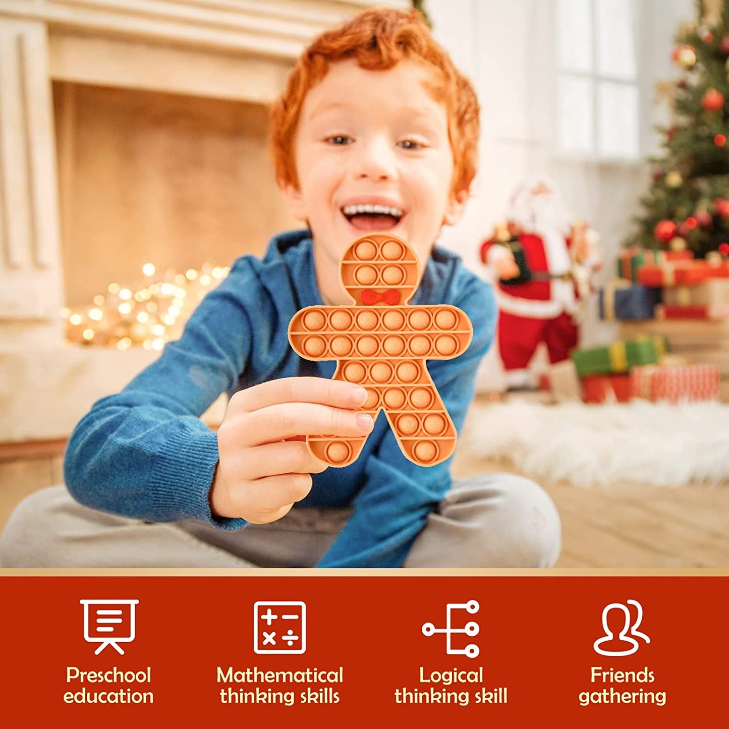 Push Pop Bubble Silicone Fidget Sensory Toys Christmas Tree + Gingerbread Man