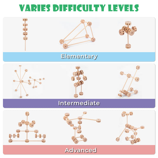 60PCS Wooden Building Blocks Montessori STEM Toy for Kids 6+, Natural Wood