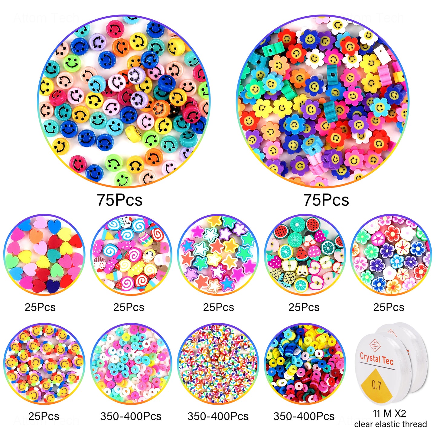 Mixed Beads DIY Jewelry Making Kit (300 Smiling Face+1200 Flat Round Polymer C