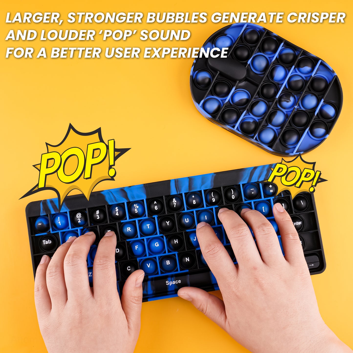 2PCS Keyboard & Large Mouse Push Pop Bubble Fidget Tie-Dye Blue/Black Camo