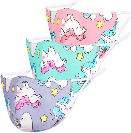 Kids Protective Reusable Washable 3-Pack Unicorn Unisex Skin-Friendly Breathable