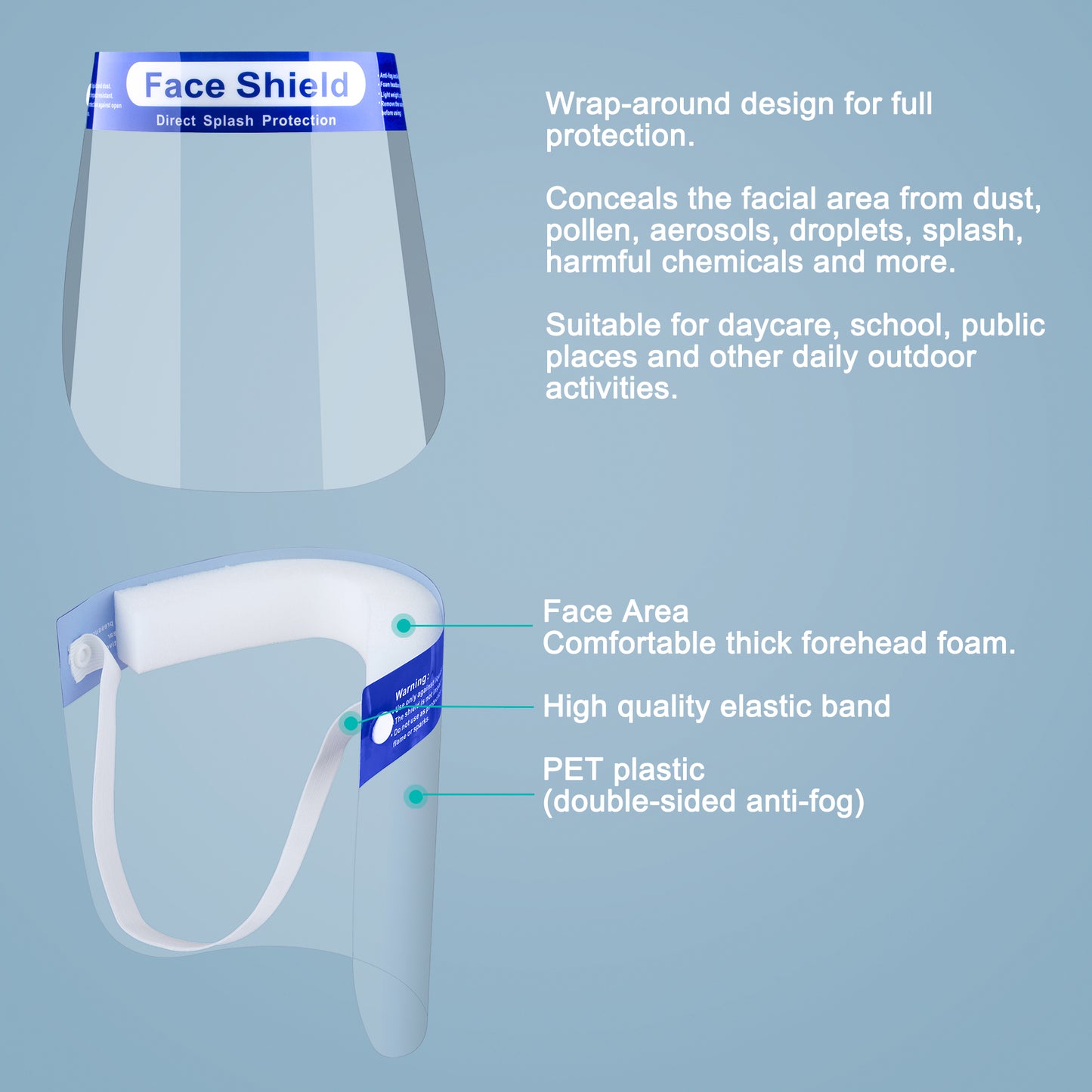 Protective Safety Face Shields 8-Pack Clear Unisex Adult Size Reusable, Lightwei