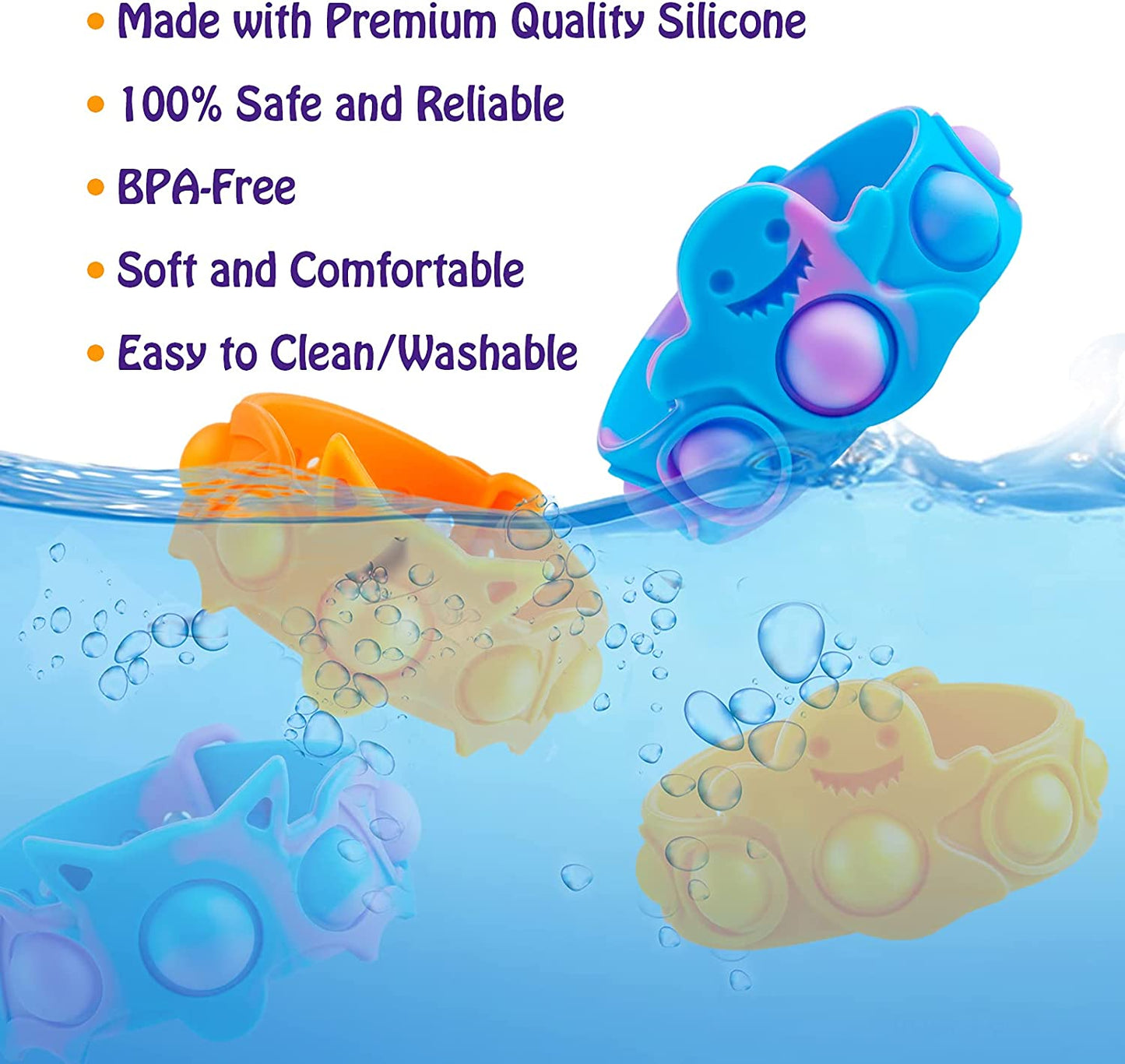 Silicone Push Pop Bubble Wristband Fidget Toy 4PCS 8.3" Long Cartoon Ghost & Bat