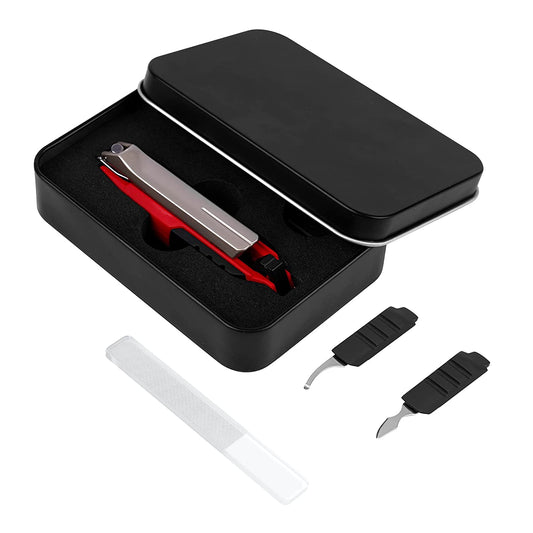 Nail Clipper 6-In-1 Nail Cleaner Cuticle Pusher Splash Proof Catcher Iron Case