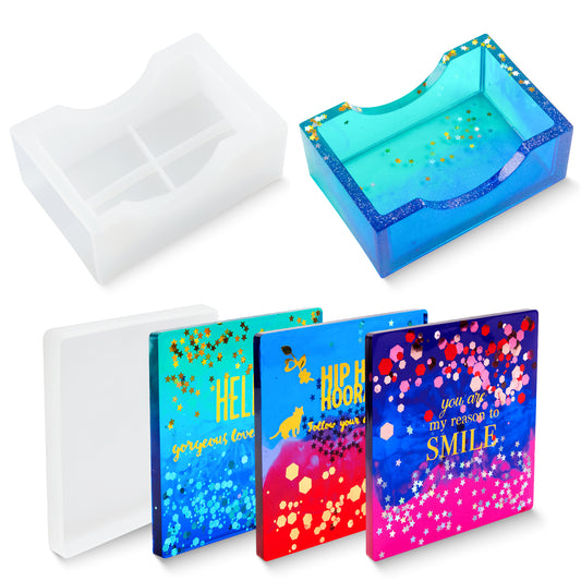 DIY Epoxy Resin Casting Silicone Mold Kit 3PCS Rectangular Coaster Storage Box