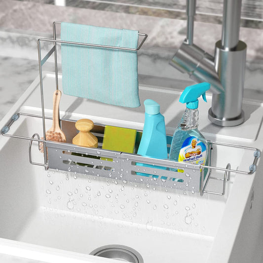 Expandable Sink Storage Rack 2-In-1 Adjustable Stainless Steel Sponge Caddy