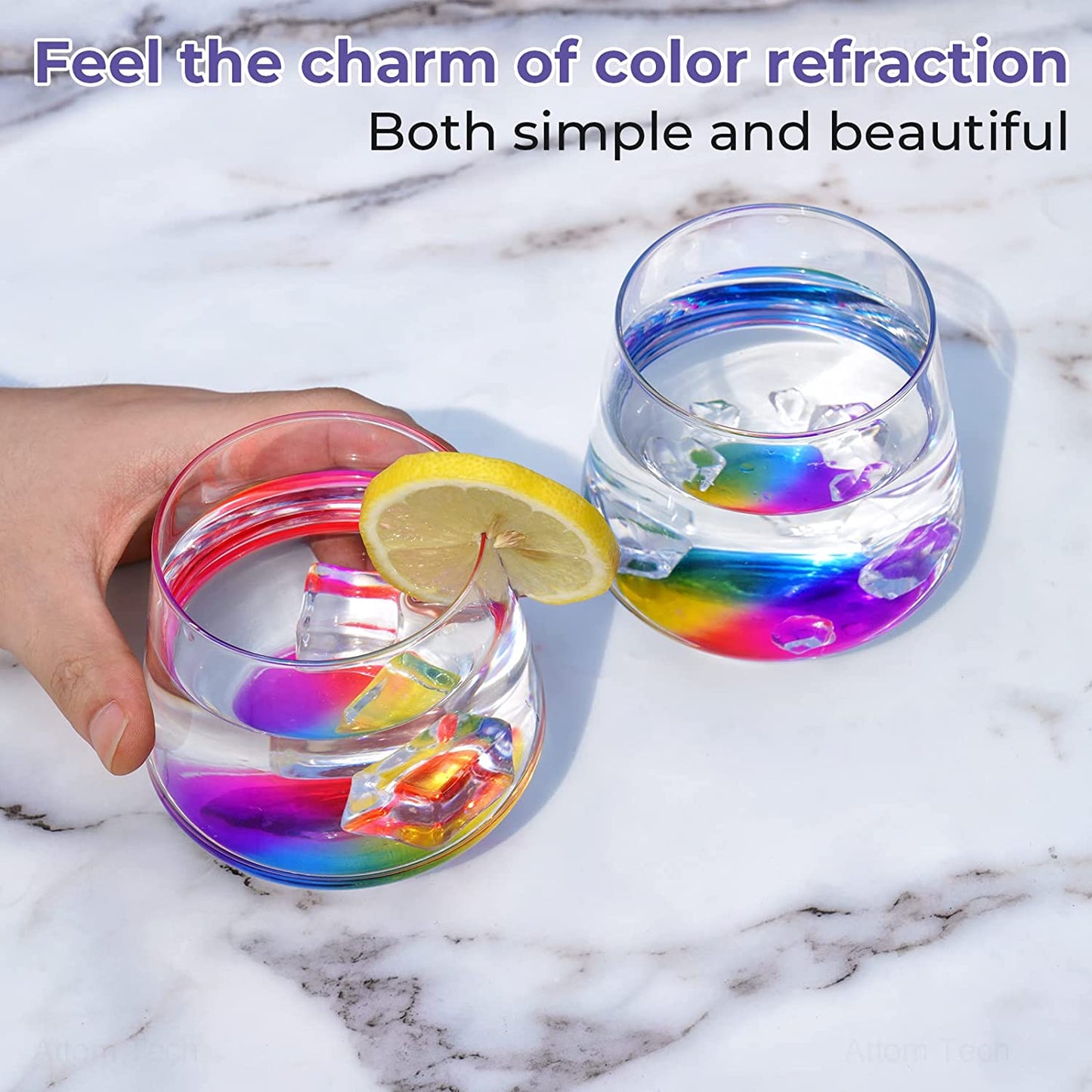 Stemless Wine Glass Rainbow Colored Wine Glasses 6PCS Wine Tumbler Glasses 12oz