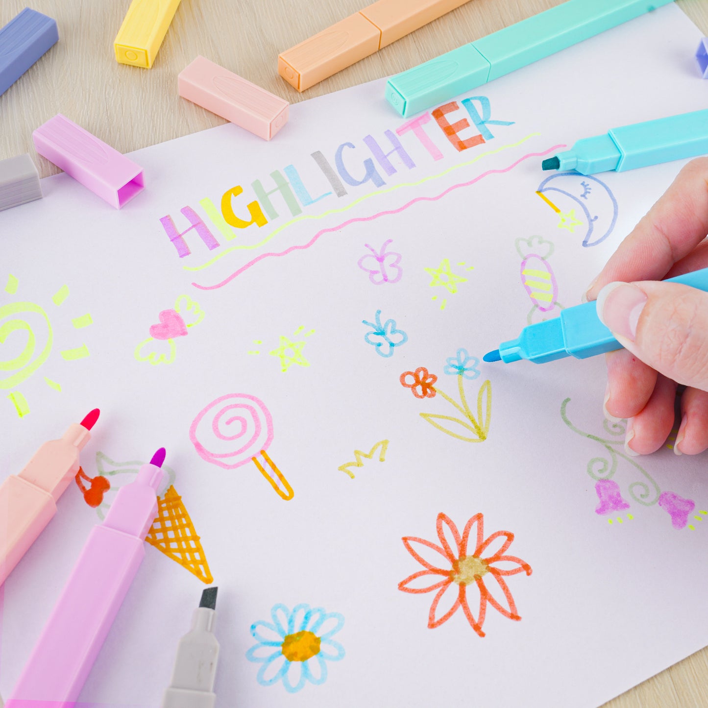 Dual Tips Highlighter Marker Pens, 12 Colors Water-Based Pastel Ink 4mm Chisel