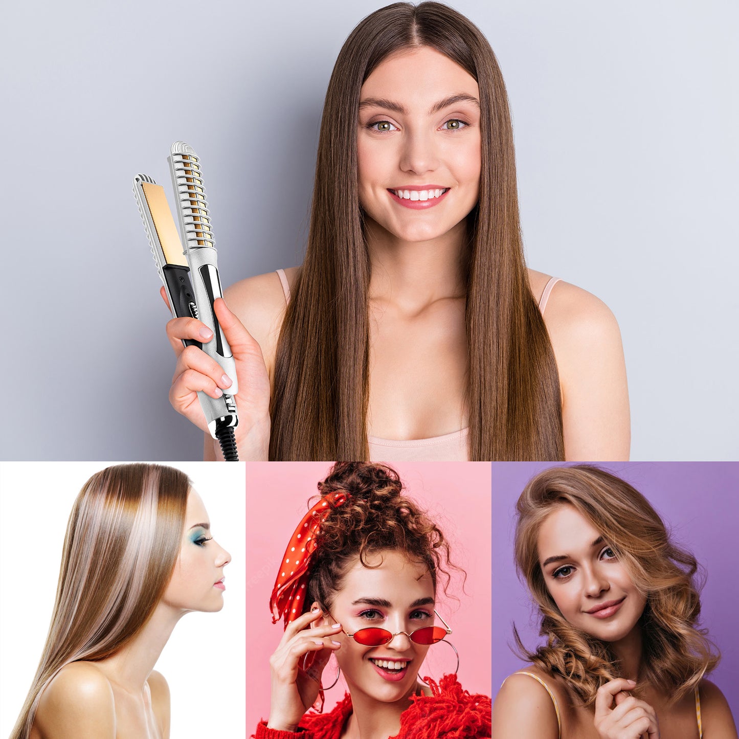 2-in-1 Hair Straightener Curler Professional Multi-Styler Flat Iron (White)