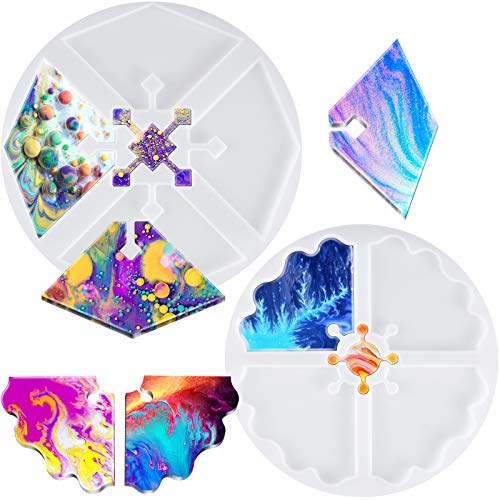 2PCS Coaster Epoxy Resin Casting Silicone Molds DIY Symmetric Jigsaw Puzzle 5-