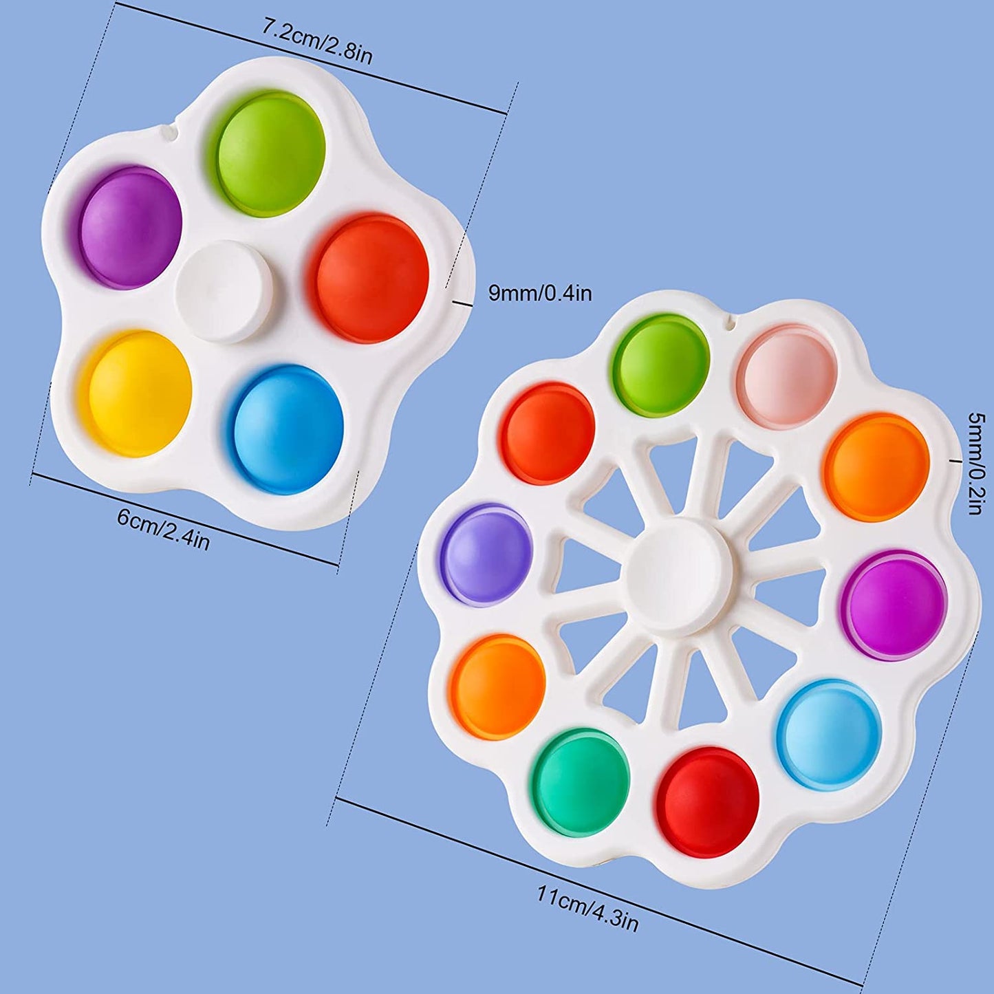 2-Pack 2-in-1 Pop Bubble Fidget Spinner Set (10-Bubble + 5-Bubble), Push Bubbl