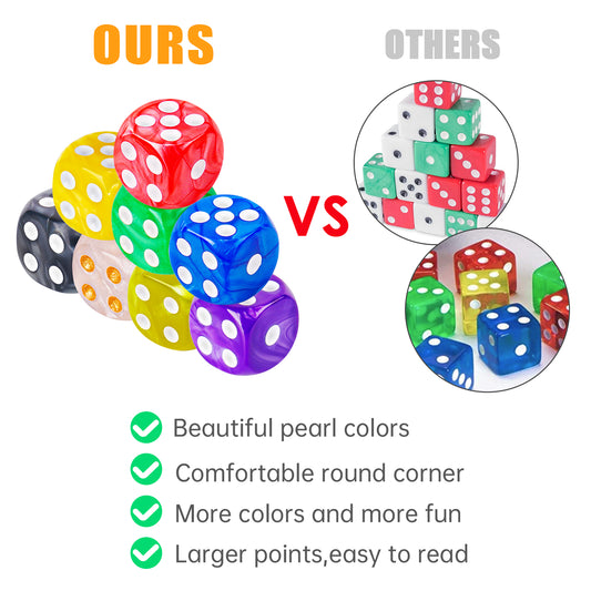 50-Pack Pearl Colors 16MM Round Corner Game Dice Set, 6-Sided Solid Multicolor