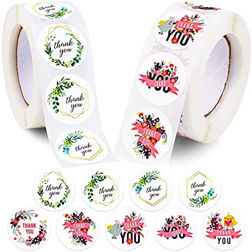 Thank You Stickers 1 Inch Round Self-Adhesive 1000 Labels 2 Rolls 4 Boho Green