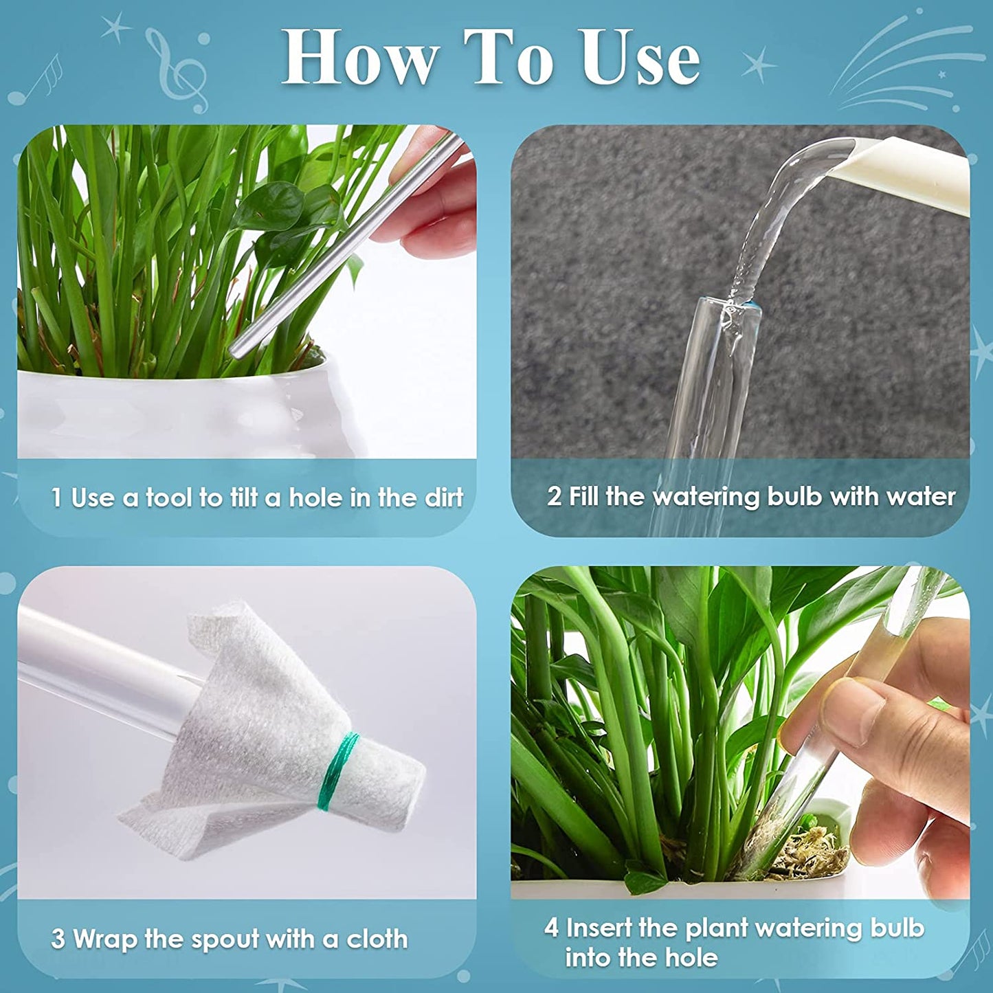 Bird Aqua Spike Plant Watering Globe 2-Pack 10" Light Gradient Glass Globes