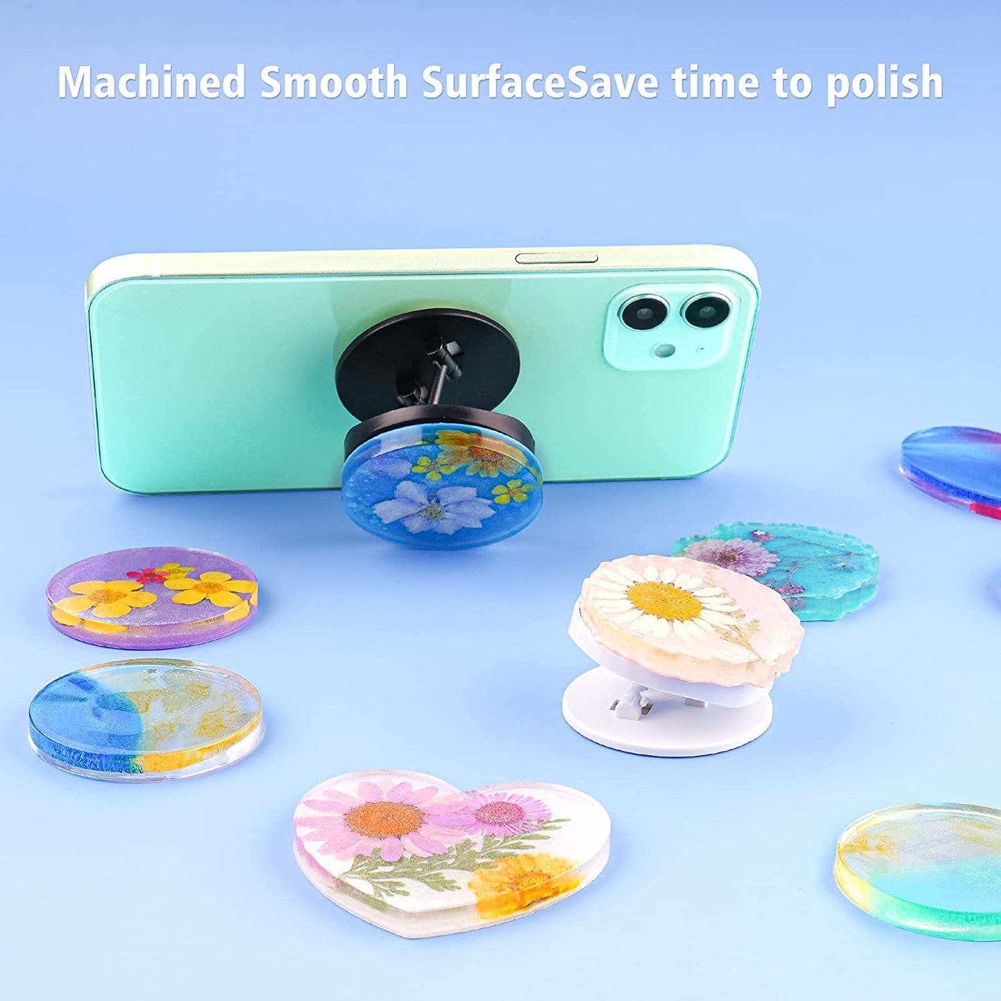 Phone Grip On Top Epoxy Resin Casting Kit 7 Mix Shapes Silicone Molds+10 Stand