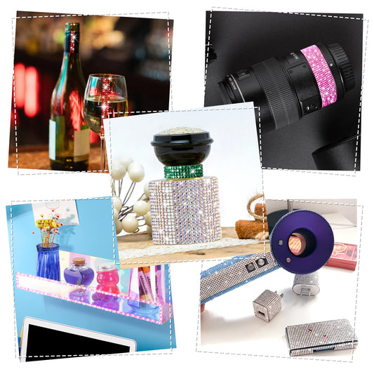 12-Pack 0.9cm Self-Adhesive Crystal Rhinestone Diamond Ribbon Roll - 12 Colors