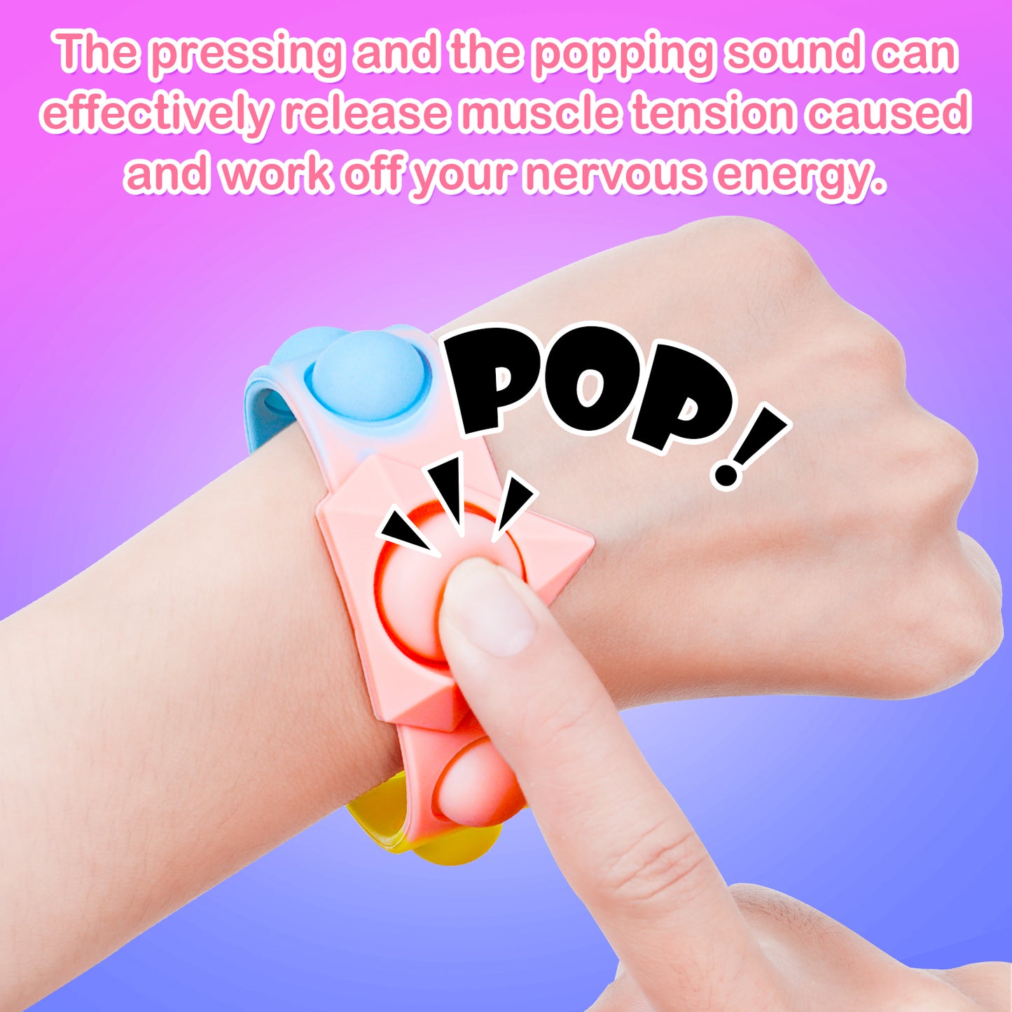 2-Pack Silicone Push Pop Bubble Wristband Fidget Sensory Toys, Macaron Multi-C