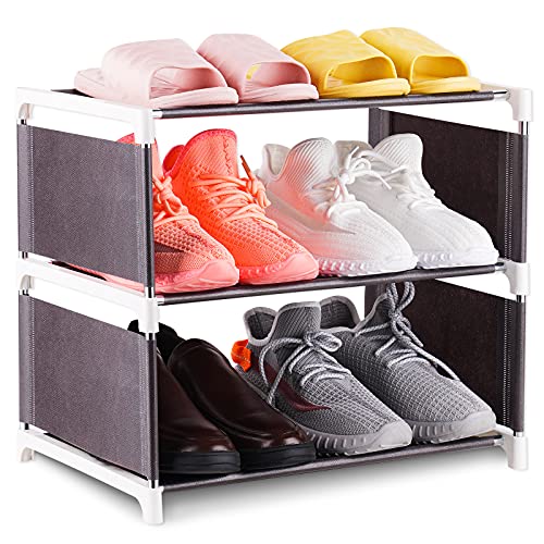 3-Tier Shoe Rack, Narrow Stackable and Adjustable Lightweight Space Saving Met