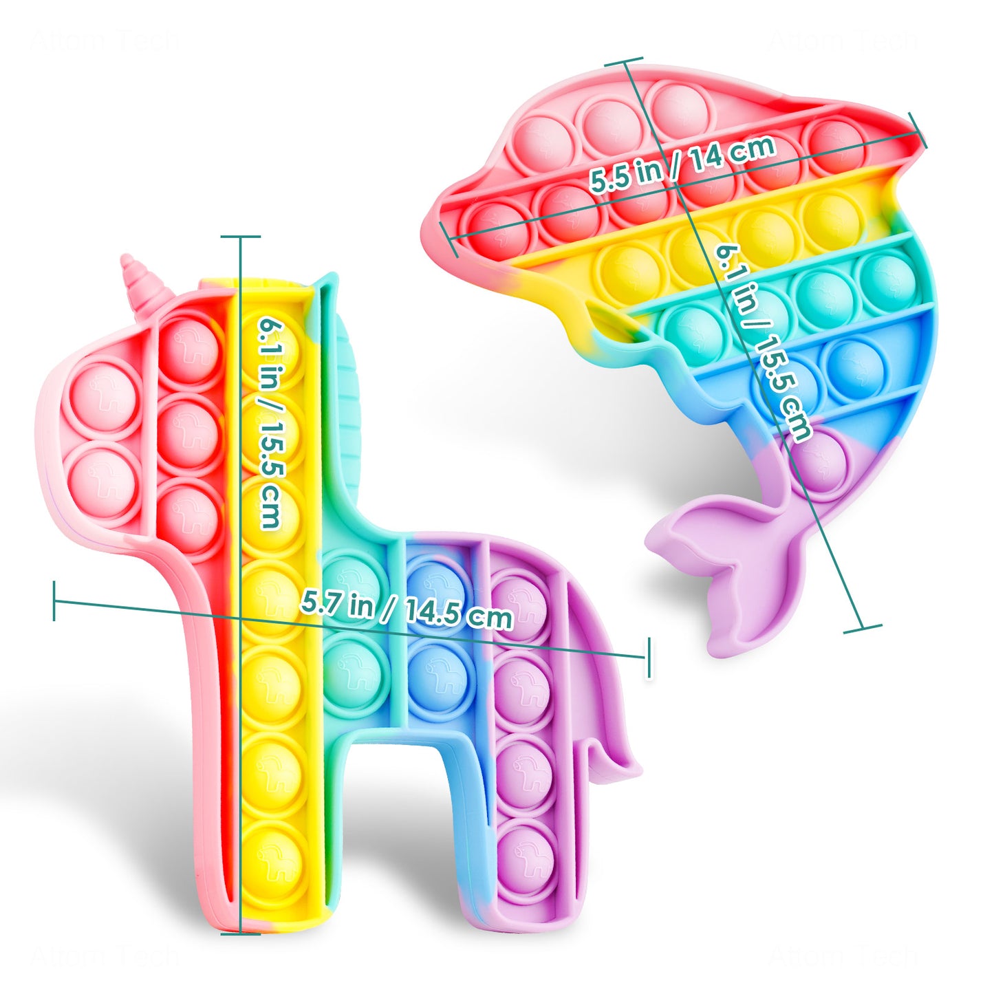 2-Pack Silicone Push Pop Bubble Fidget Sensory Toy Set, Stress Reducer Anxiety
