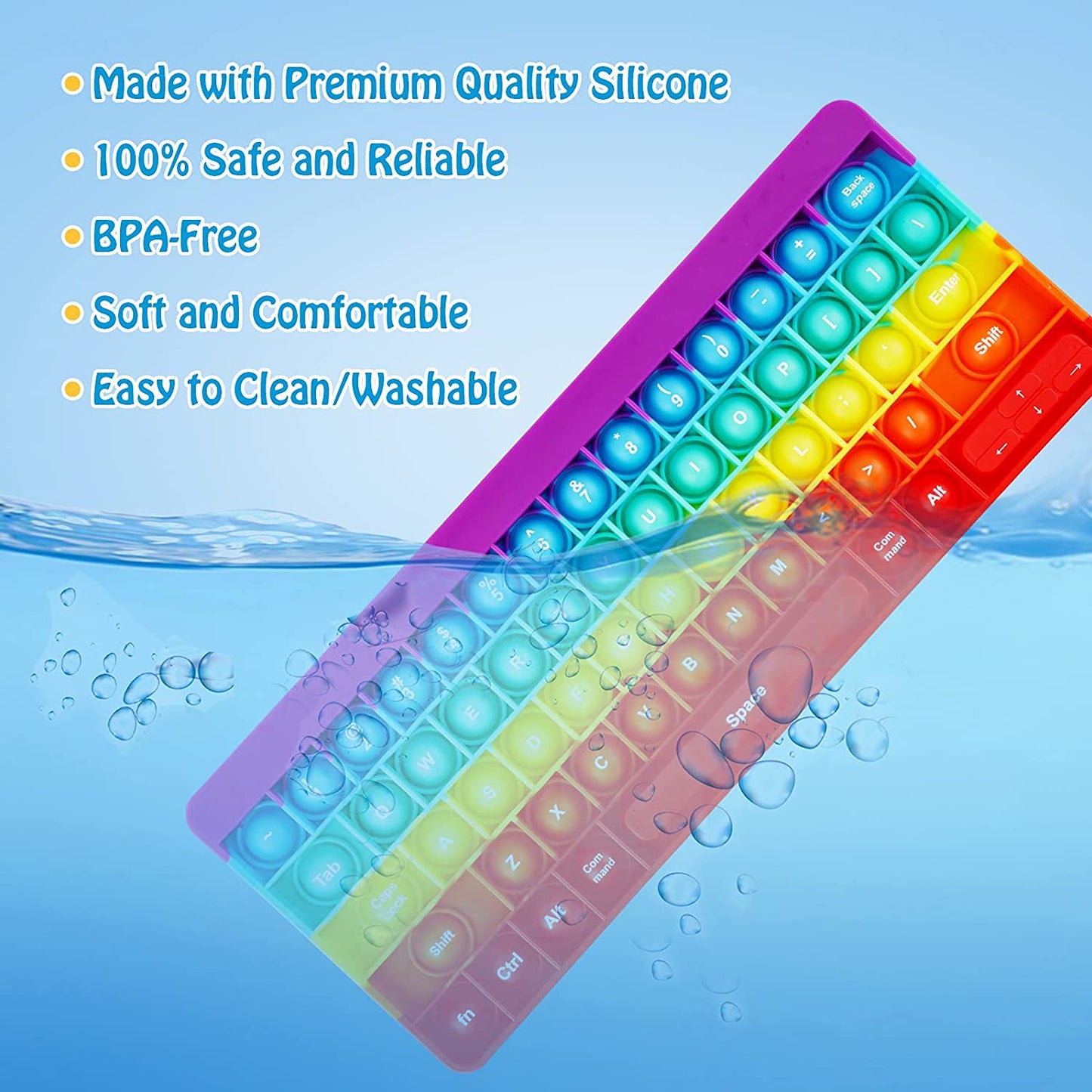 Pop Keyboard Silicone Bubble Popper Fidget Sensory Toy Big Size 10.4x4.1 Letters