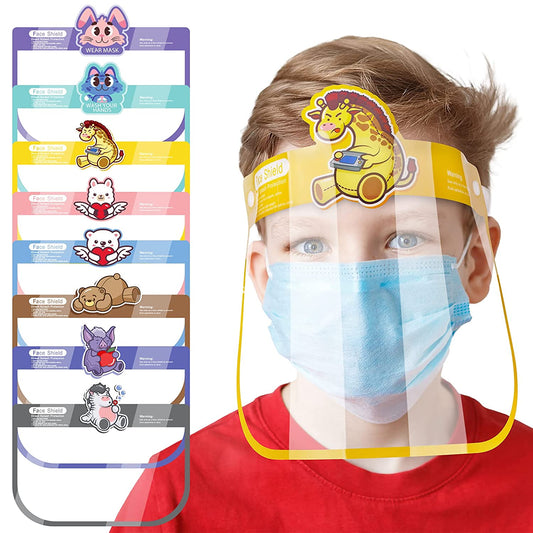 Cartoon Animal Safety Face Shields Kid 8PCS Unisex Reusable Covering Wrap-Around