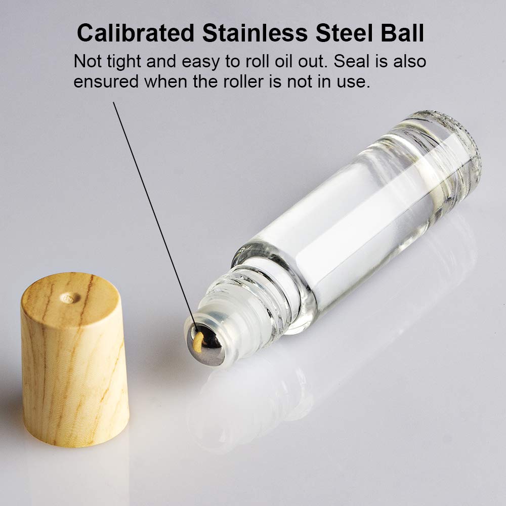 20-Pack 10mL Ultra Thick Clear Glass Essential Oil Roller Bottles w/Wood Grain P