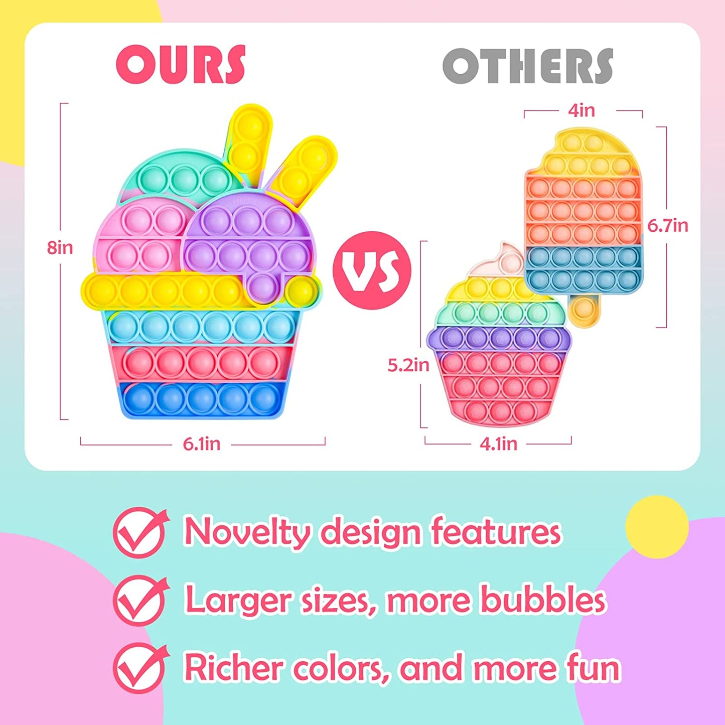 Bubble Pop Fidget Toys Silicone Rainbow Sensory Ice Cream Cup Baby Bear Ice Pop