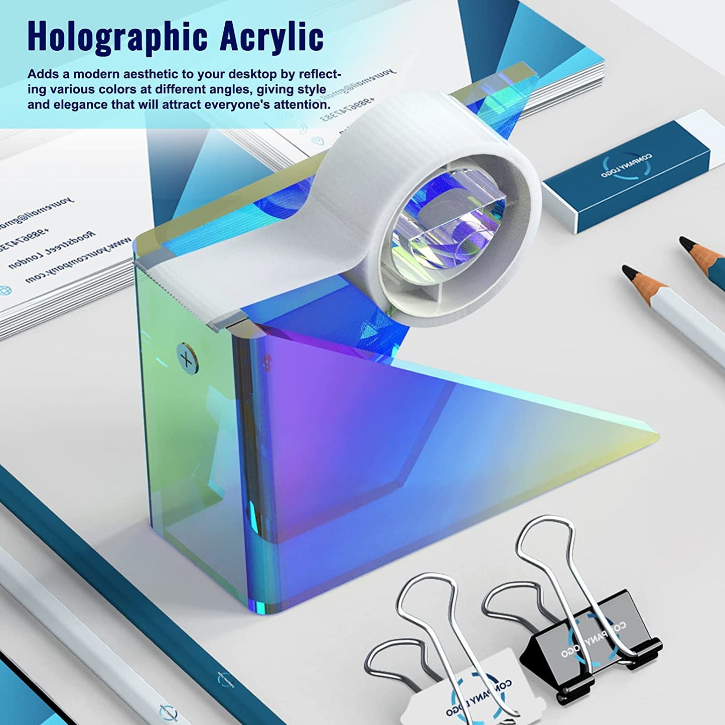 Iridescent Acrylic Tape Dispenser Sharp Stainless Steel Sawtooth Standard 1 Inch