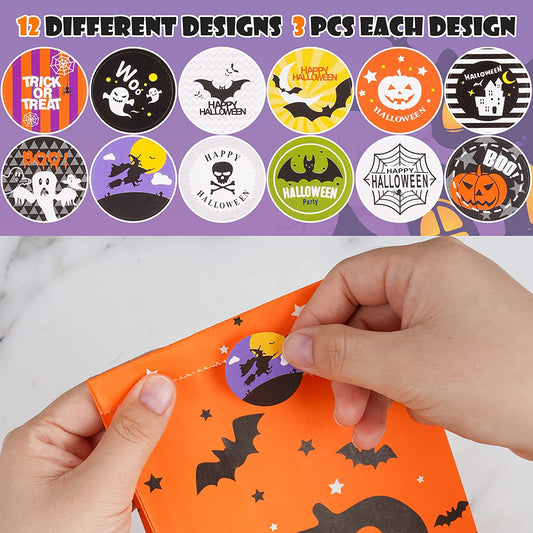 32PCS Halloween Treat Paper Bags 36PCS 1" Round Sticker Assorted Designs Holiday