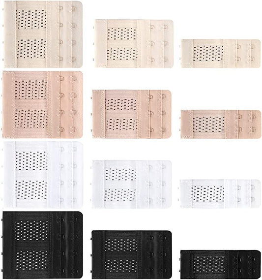 Flexible Bra Extender Strap 2/3/4 Hooks Adjustable Bra Strap 4 Colors 12-Pack