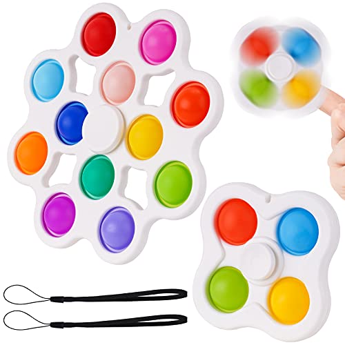 2PCS 2-in-1 Simple Pop Bubble Fidget Spinners with Lanyards (12-Bubble + 4-Bub