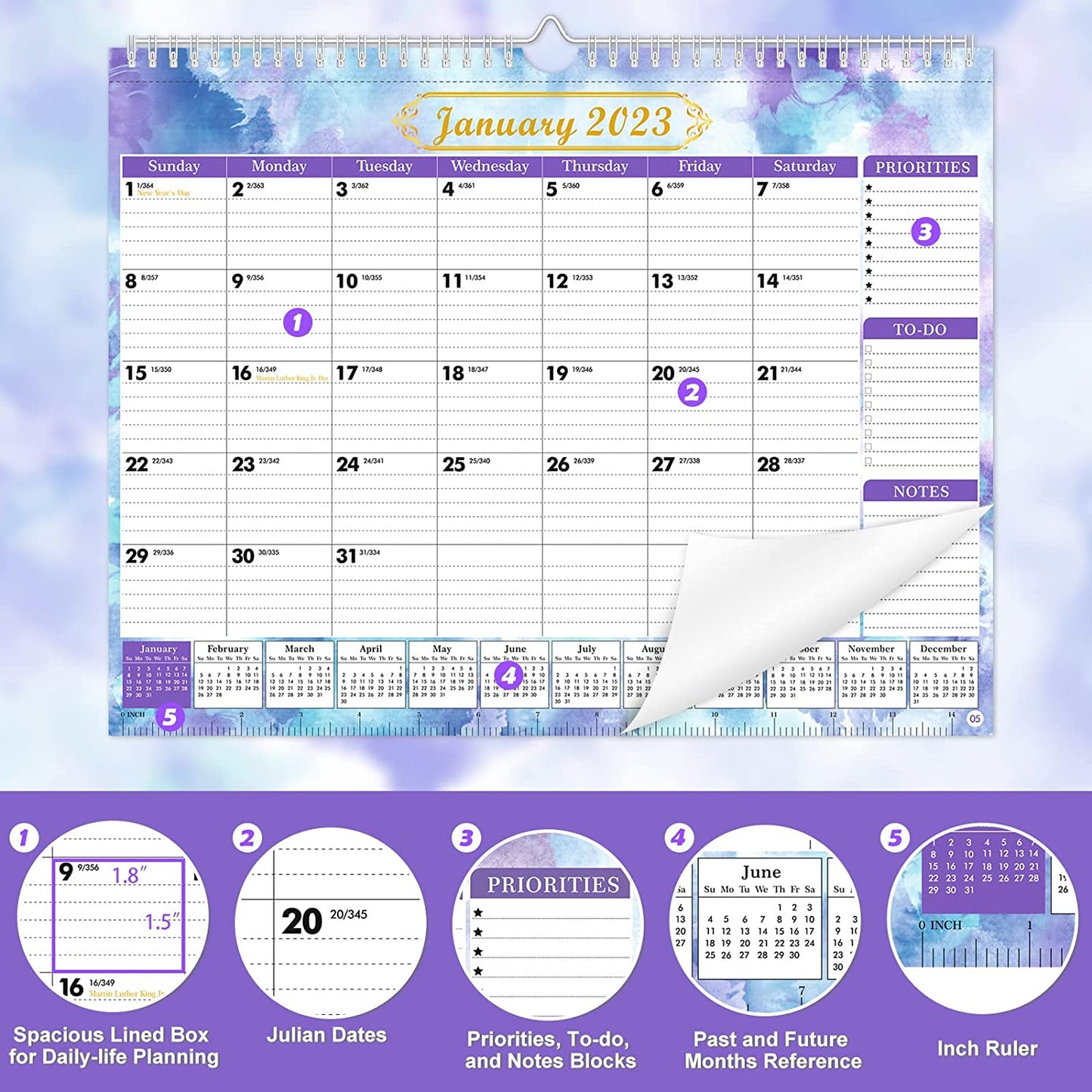 2023 Wall Calendar 14 Monthly Calendar Jan. 2023 - Feb. 2024, 15''x11.5'' Large