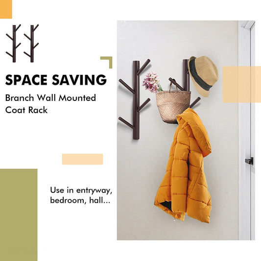 Branch Shape Decorative Wooden Coat Wall Mount Hook 2PCS Nordic Coat Rack Hanger