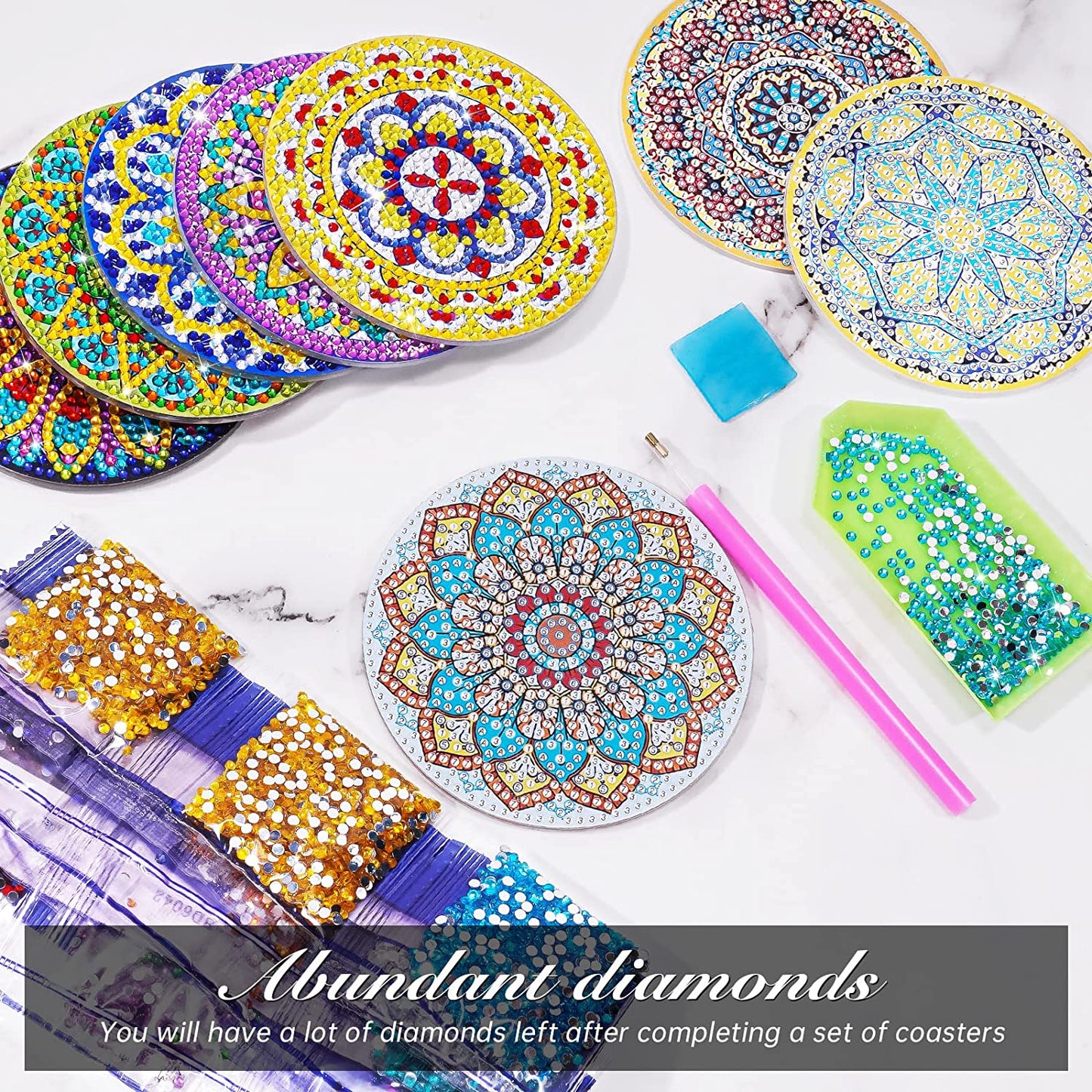 Mandala Coasters Diamond Painting Kits 8PCS Arts Crafts Kit for Adults and Kids
