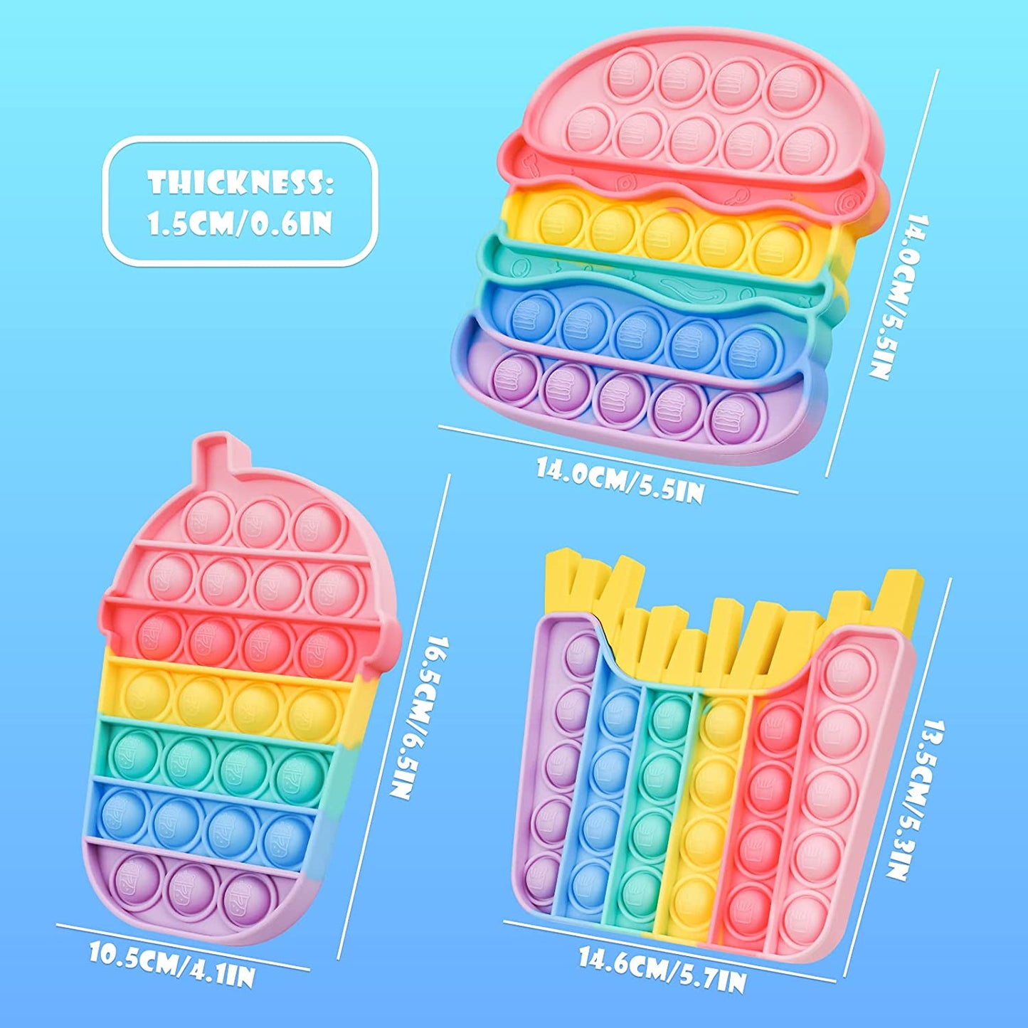 Silicone Push Pop Bubble Fidget Toy 3PCS Fast Food Sensory Toys Stress Reducer