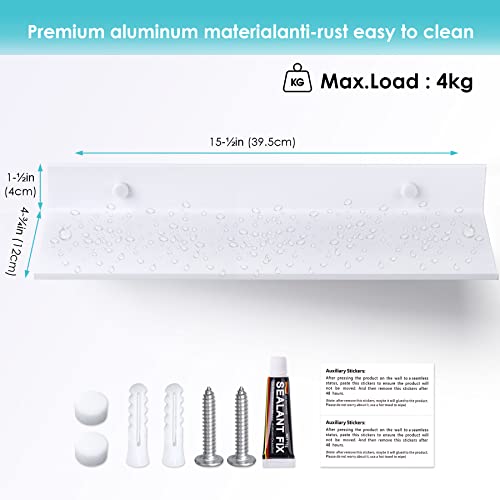 Aluminum Wall Mounted Floating Shelf with Picture Ledge 15.7"x4.6" (White)