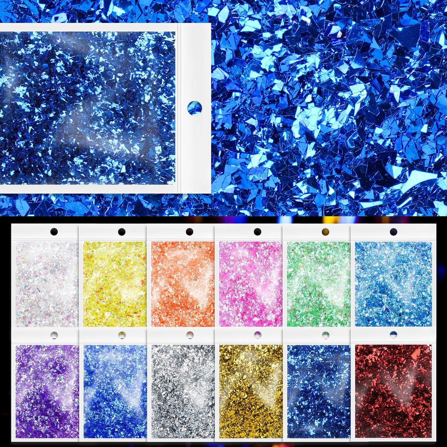 Iridescent Foil Flake Glitter Confetti for DIY Resin Casting, Ice Mylar Paille