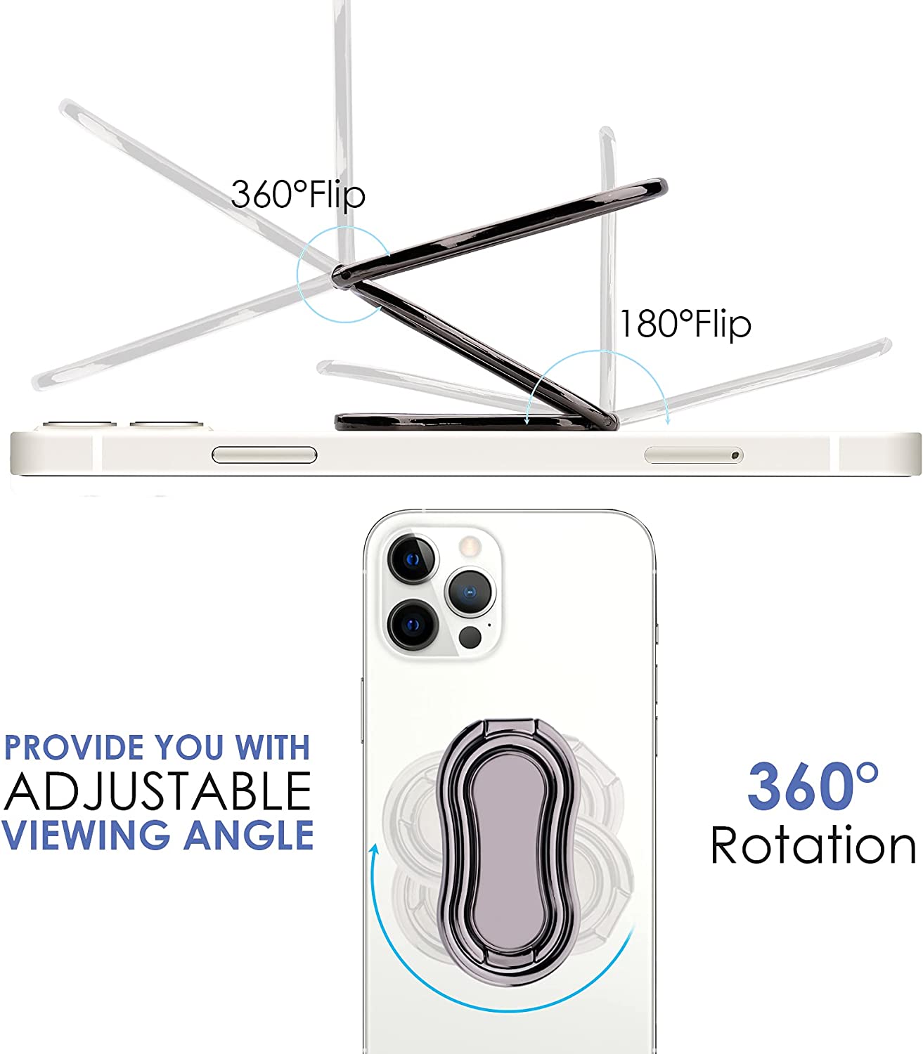 Foldable Phone Ring Holder Finger Kickstand Rotation Stand Metal Ultra-Thin Back