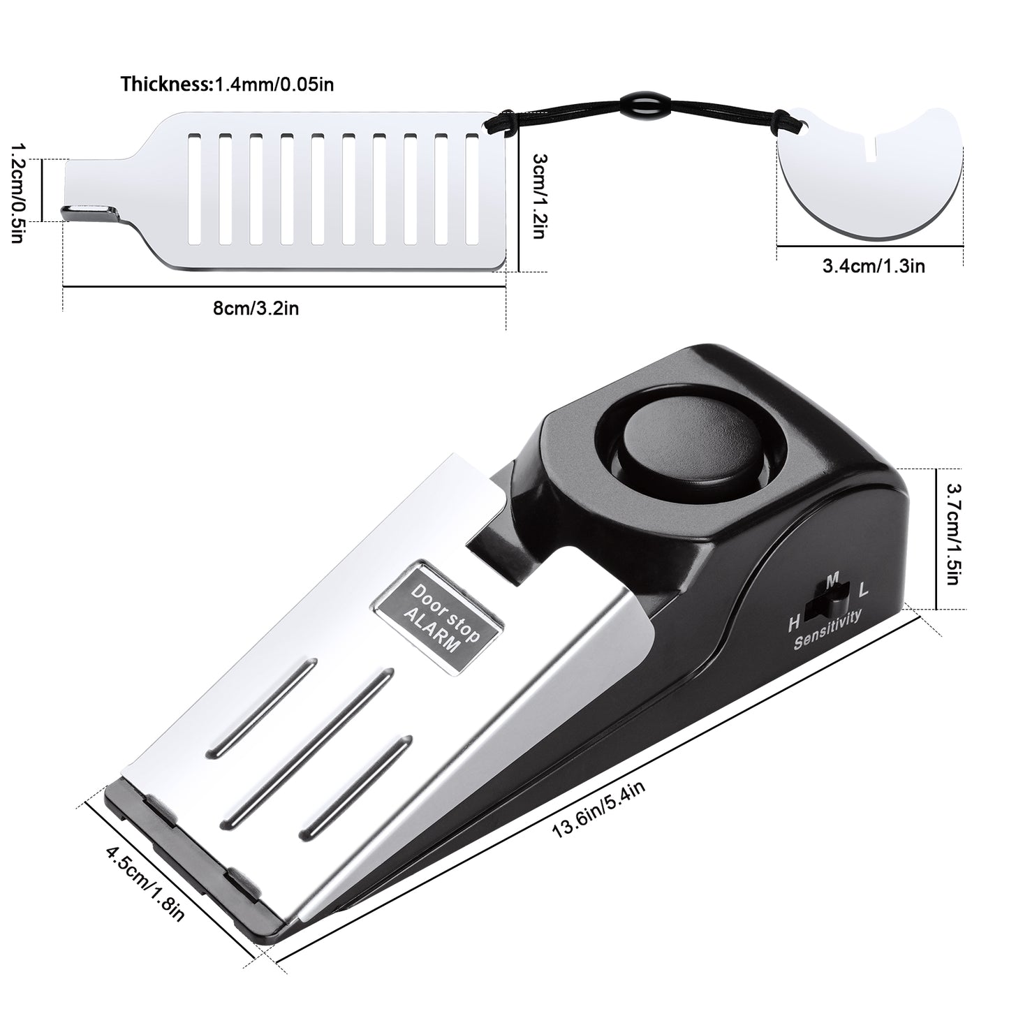 2-In-1 Portable Door Stop Kit Portable Floor Wedge Security Alarm 120db Entran