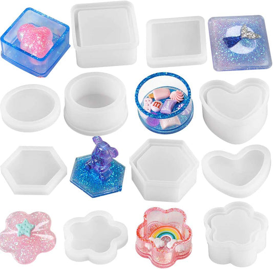 Silicone Resin Mold 5 Shapes Containers with Lid Jewelry Container Box Coasters