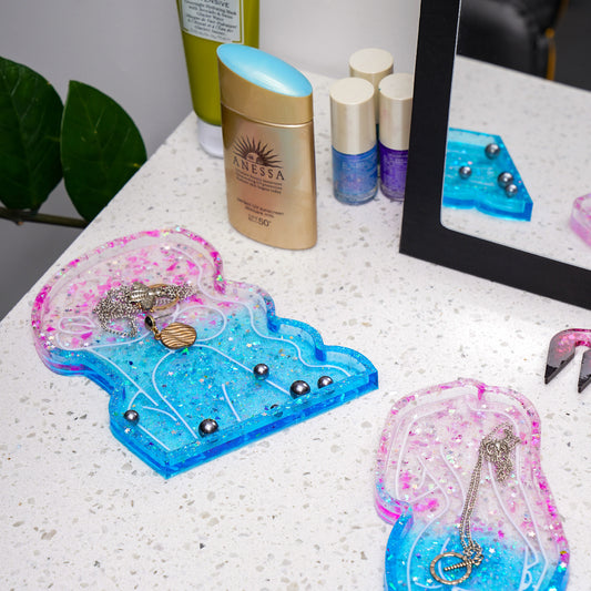 Female Model Tray 2PCS Epoxy Resin Silicone Mold Kit with Gold Glitter, Abstra