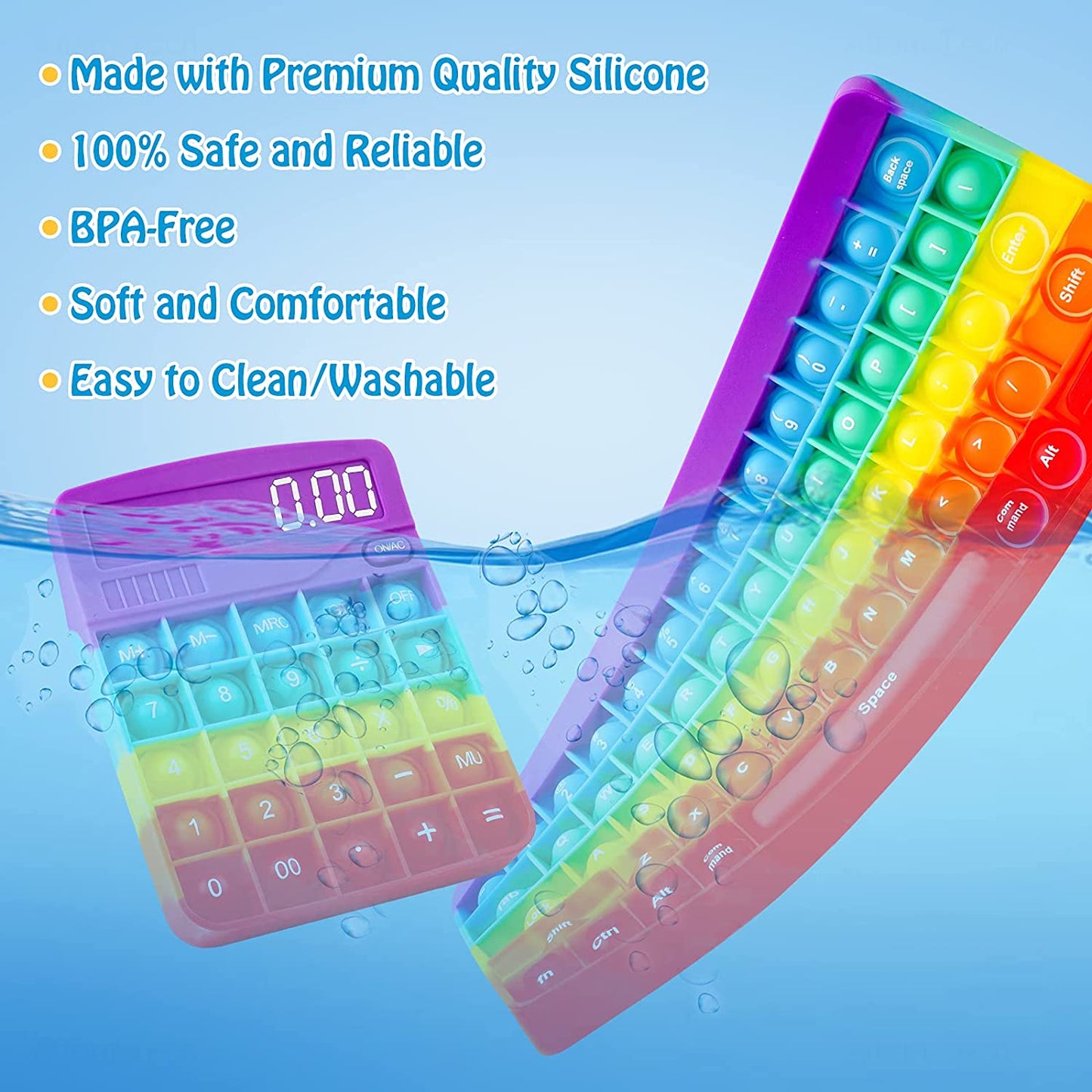 Silicone Keyboard Calculator Bubble Popper Fidget Sensory Toy Set Soft Novelty