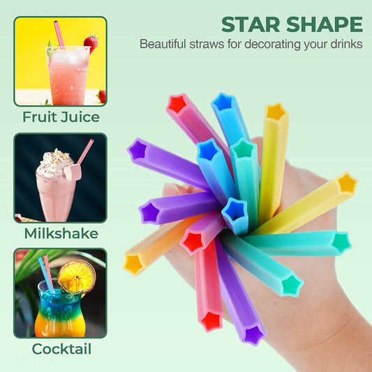 Reusable Silicone Drinking Straws Star Shape 15PCS 8.5" Long for 6-12oz Tumblers