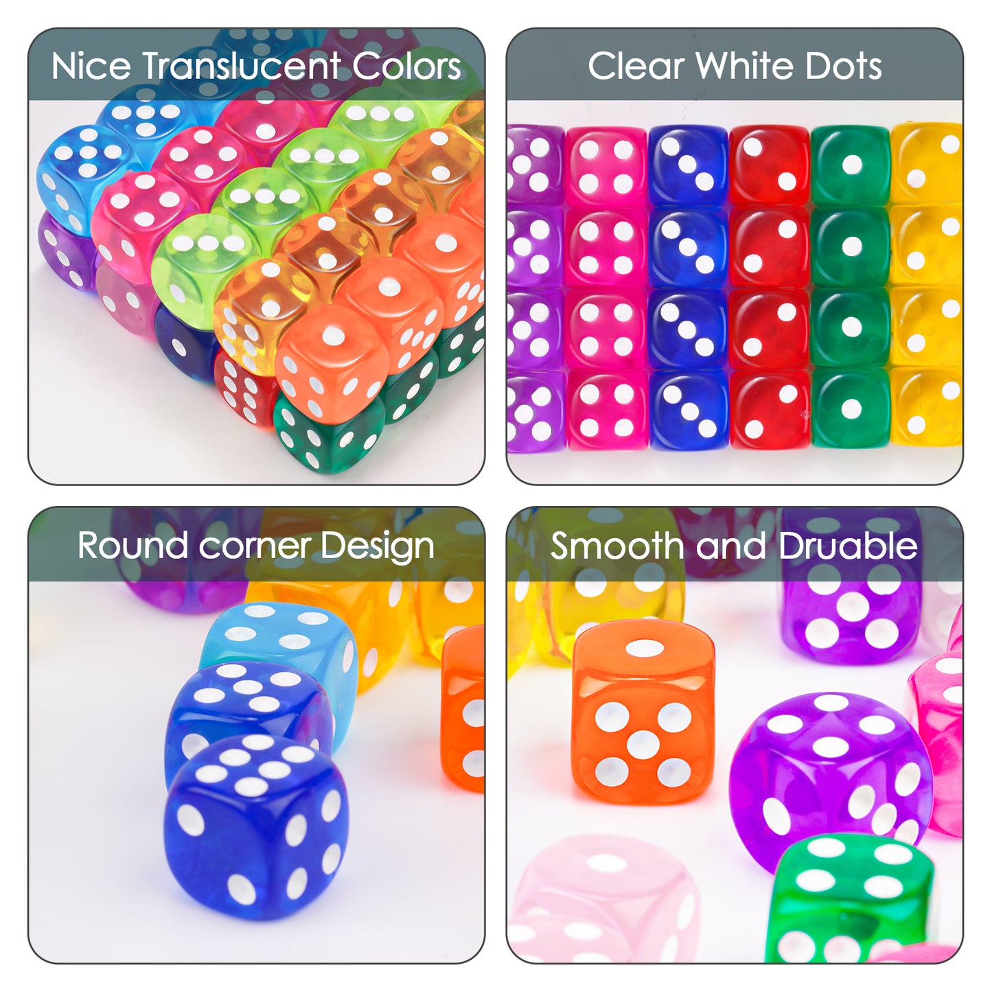 50PCS 14MM Game Dice Set, Solid 6-Sided Translucent Vintage Colors Rounded Cor