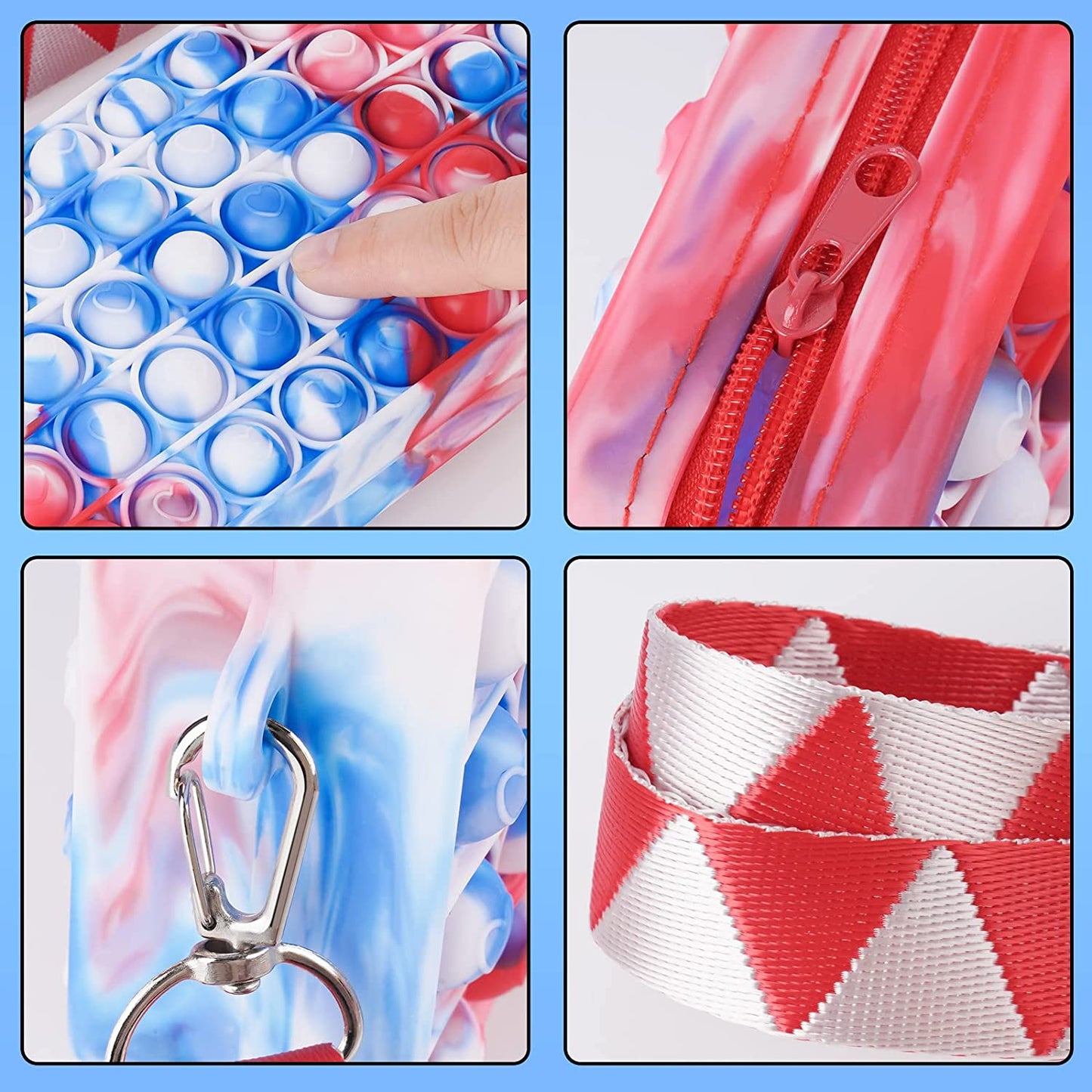Push Pop Bubble Purse Fidget Sensory Toy Dolphin Pop Keychain Multicolor Handbag